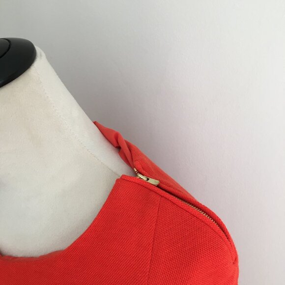 SANDRO Red/Orange Wool Blend Gold Zip Shoulder 3/4 Sleeve Sheath Shift Dress - Picture 7 of 16